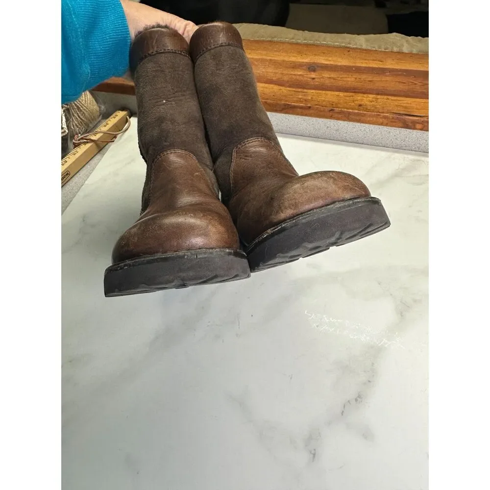Ugg Australia Brown Leather & Shearling Short Boots, Size 4 5263, Winter Y2K